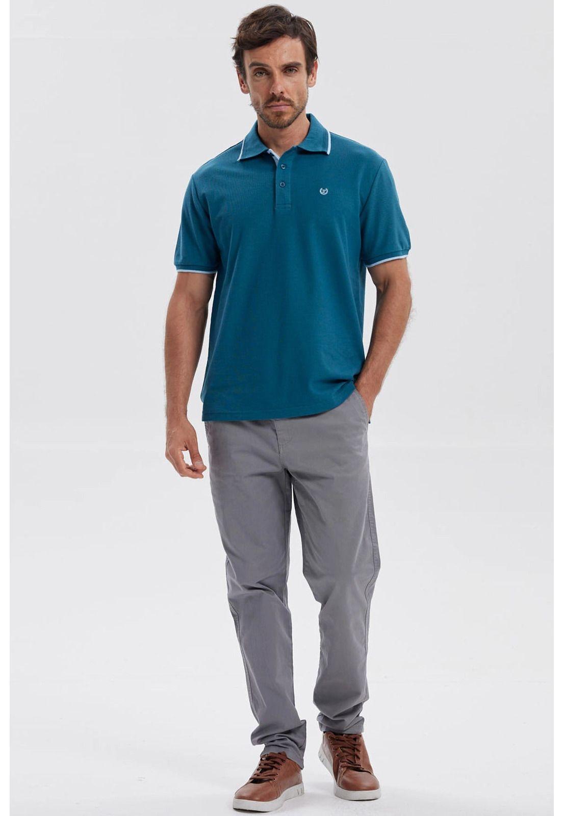 Polera Hombre Piqué Básica Lisa Petróleo-3