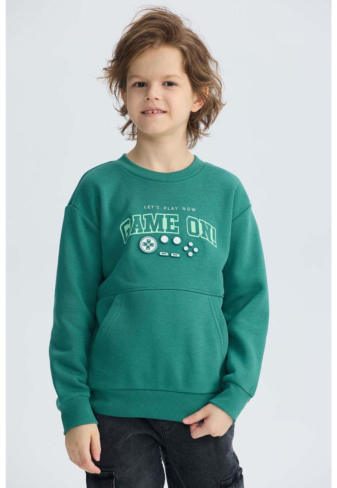 Polerón Niño Cerrado Con Relieve Verde-0