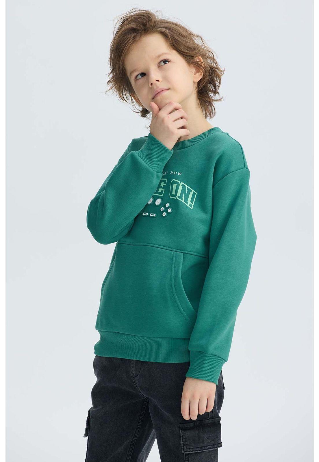 Polerón Niño Cerrado Con Relieve Verde-1