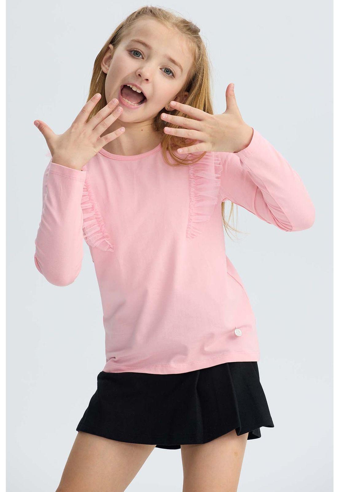 Polera Niña Tul Rosado-0