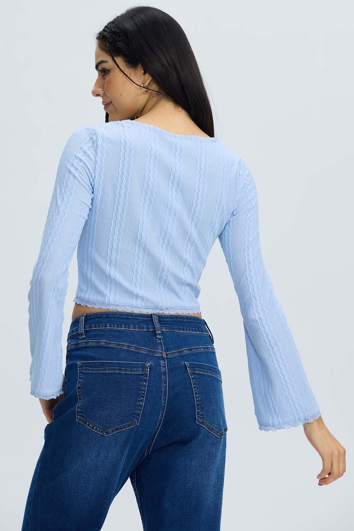 Polera Mujer Vuelos Flare Celeste-2