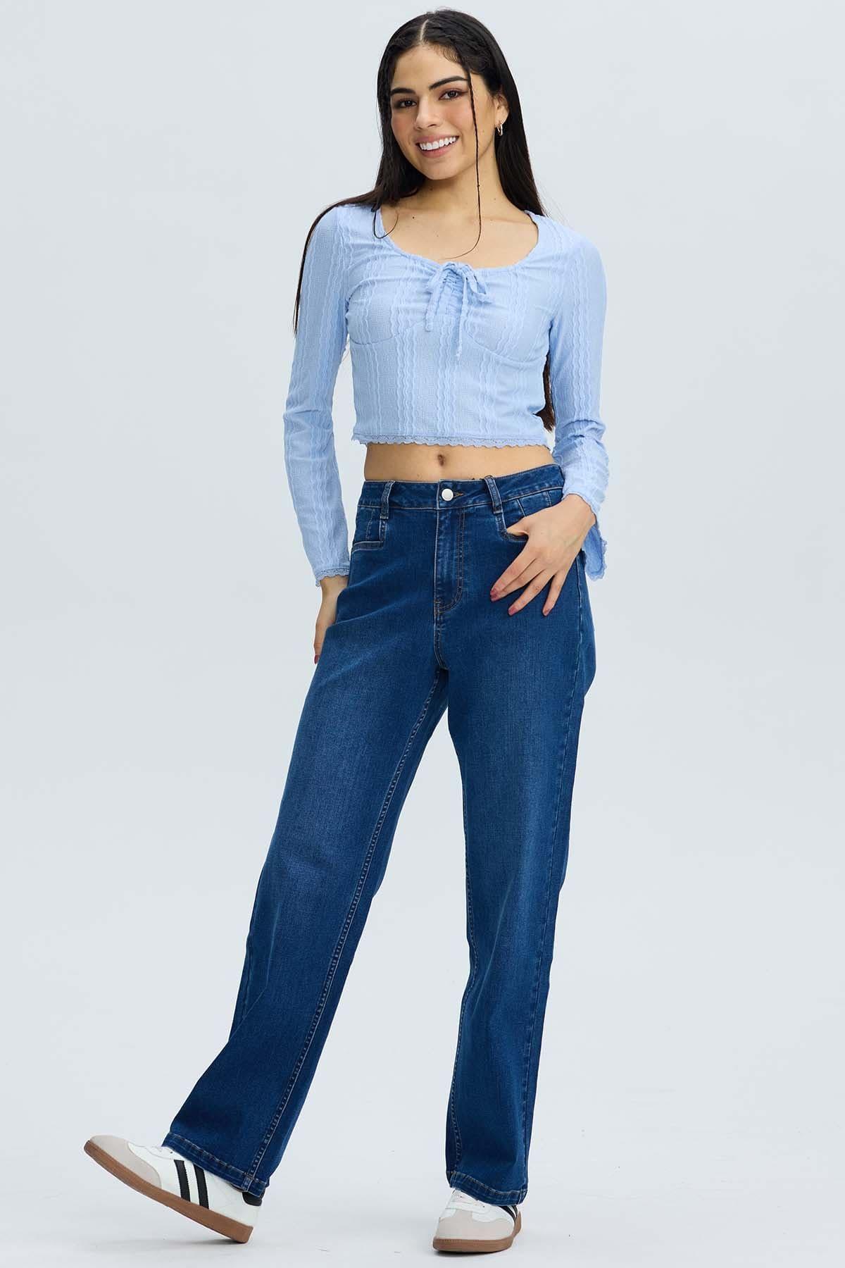 Polera Mujer Vuelos Flare Celeste-3