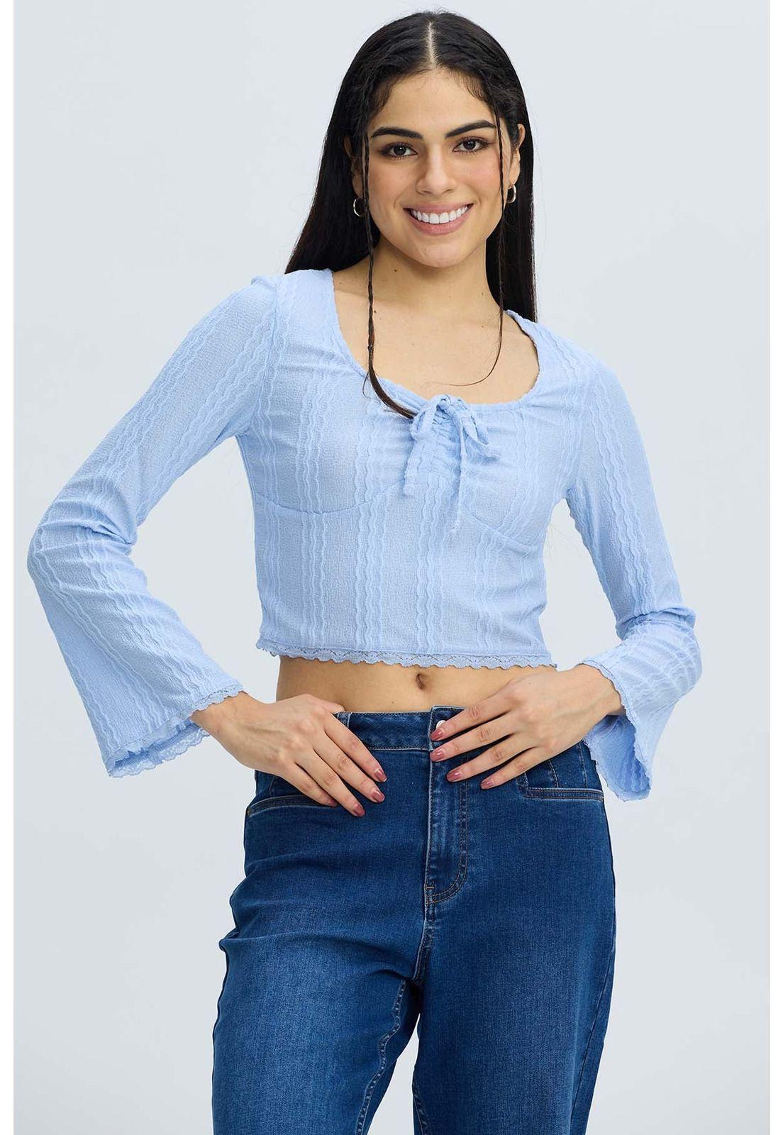 Polera Mujer Vuelos Flare Celeste-0