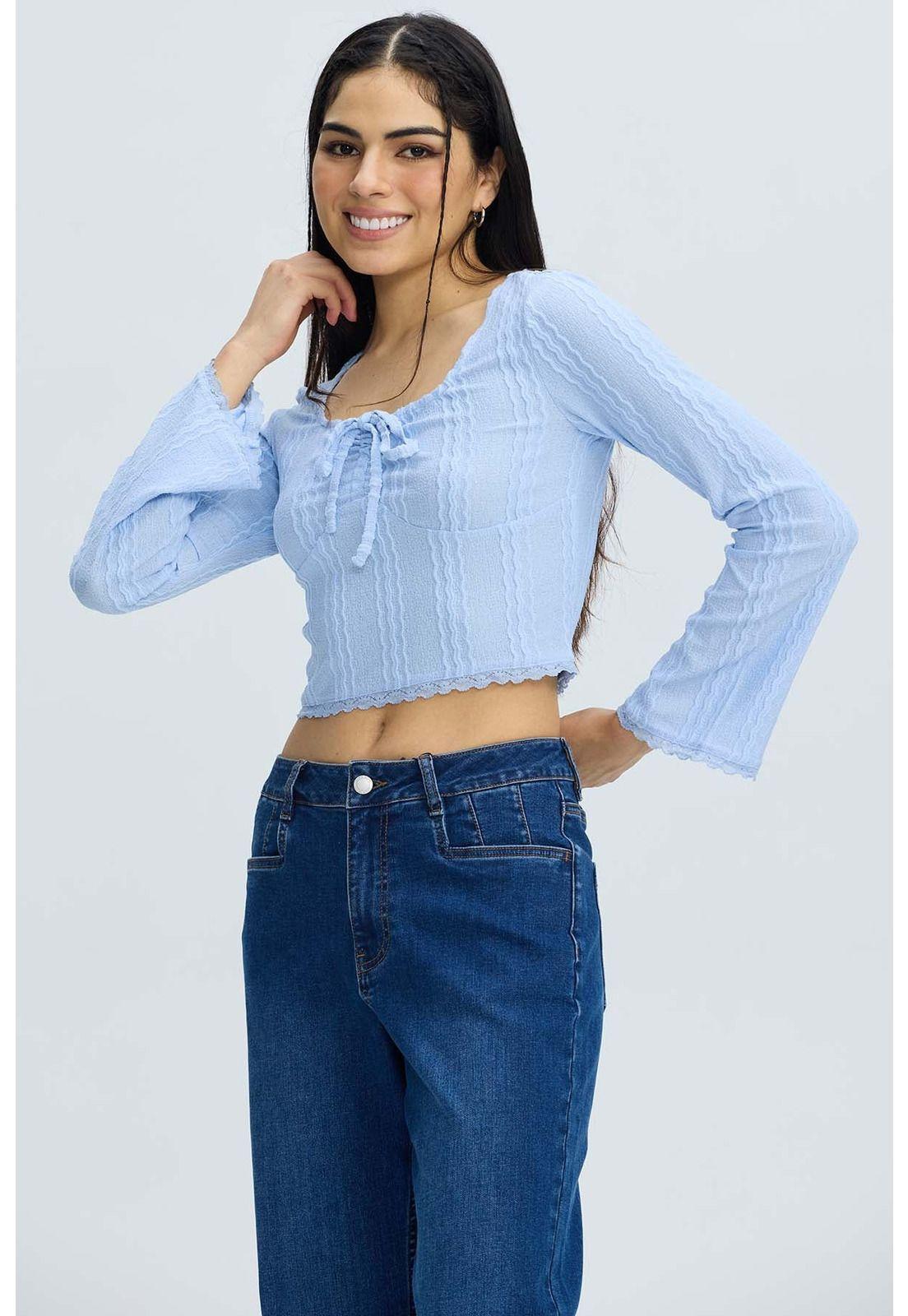 Polera Mujer Vuelos Flare Celeste-1