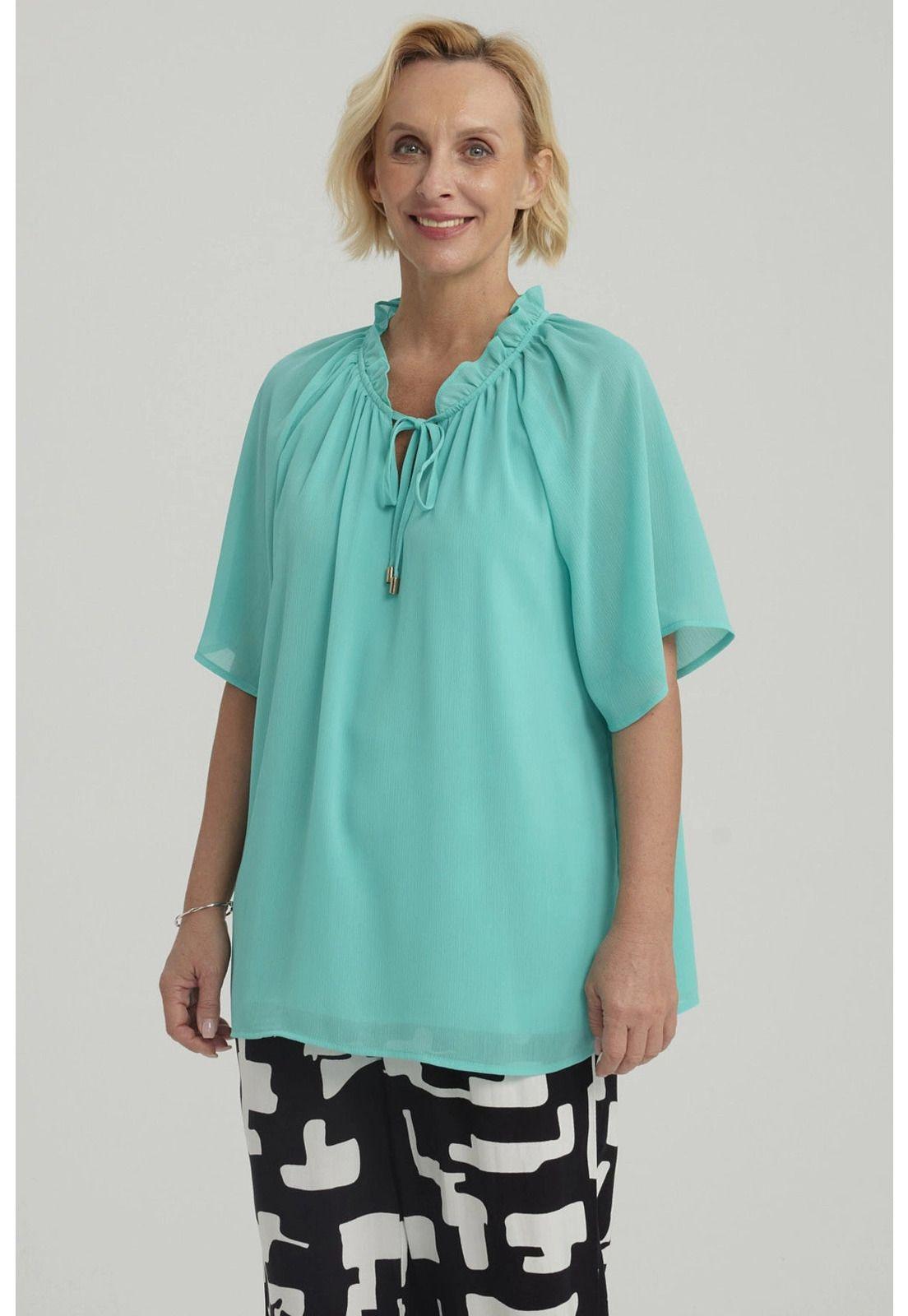 Blusa Mujer Con Cordón Turquesa-3