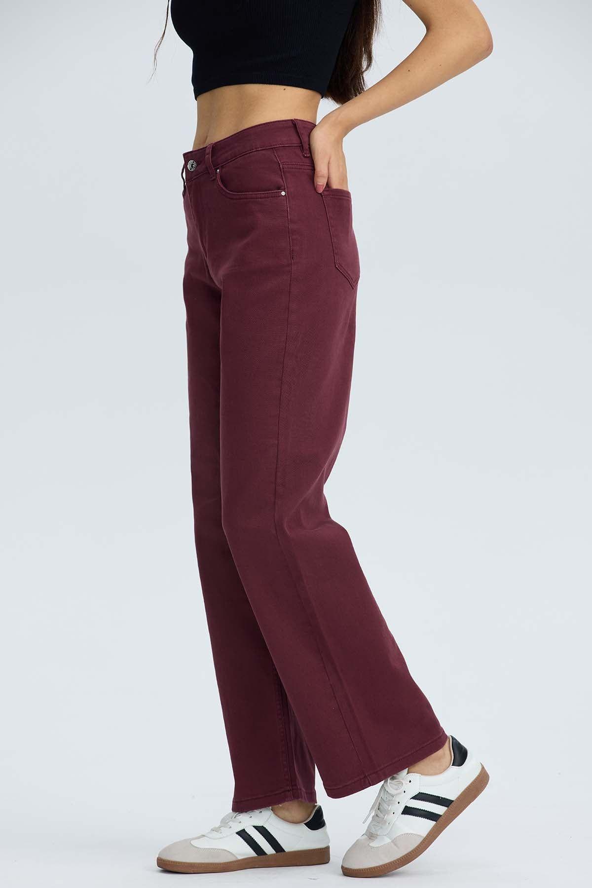 Jeans Mujer Calce Recto Burdeo-2