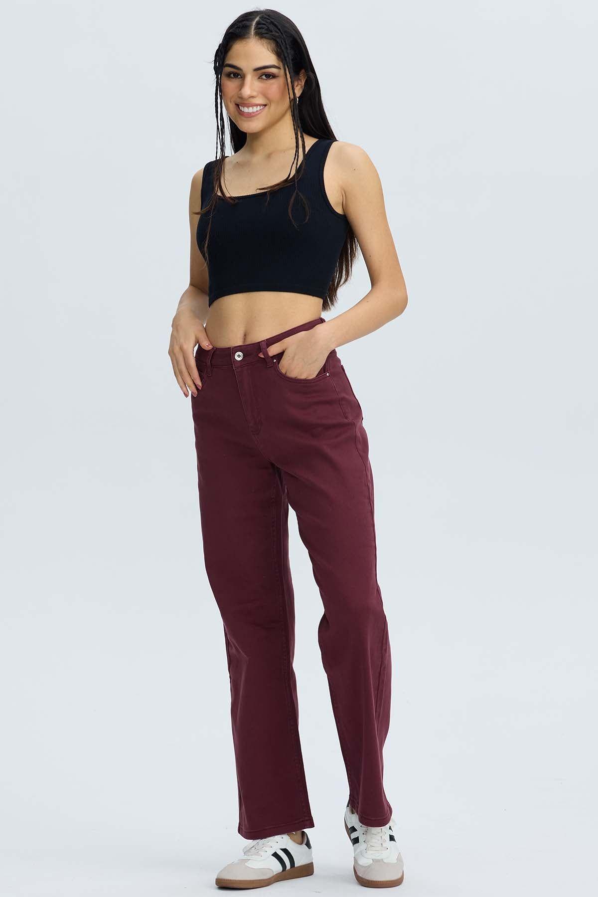 Jeans Mujer Calce Recto Burdeo-3