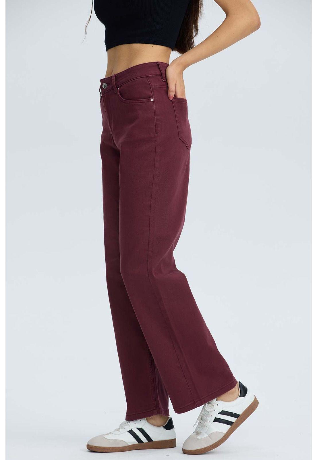 Jeans Mujer Calce Recto Burdeo-2