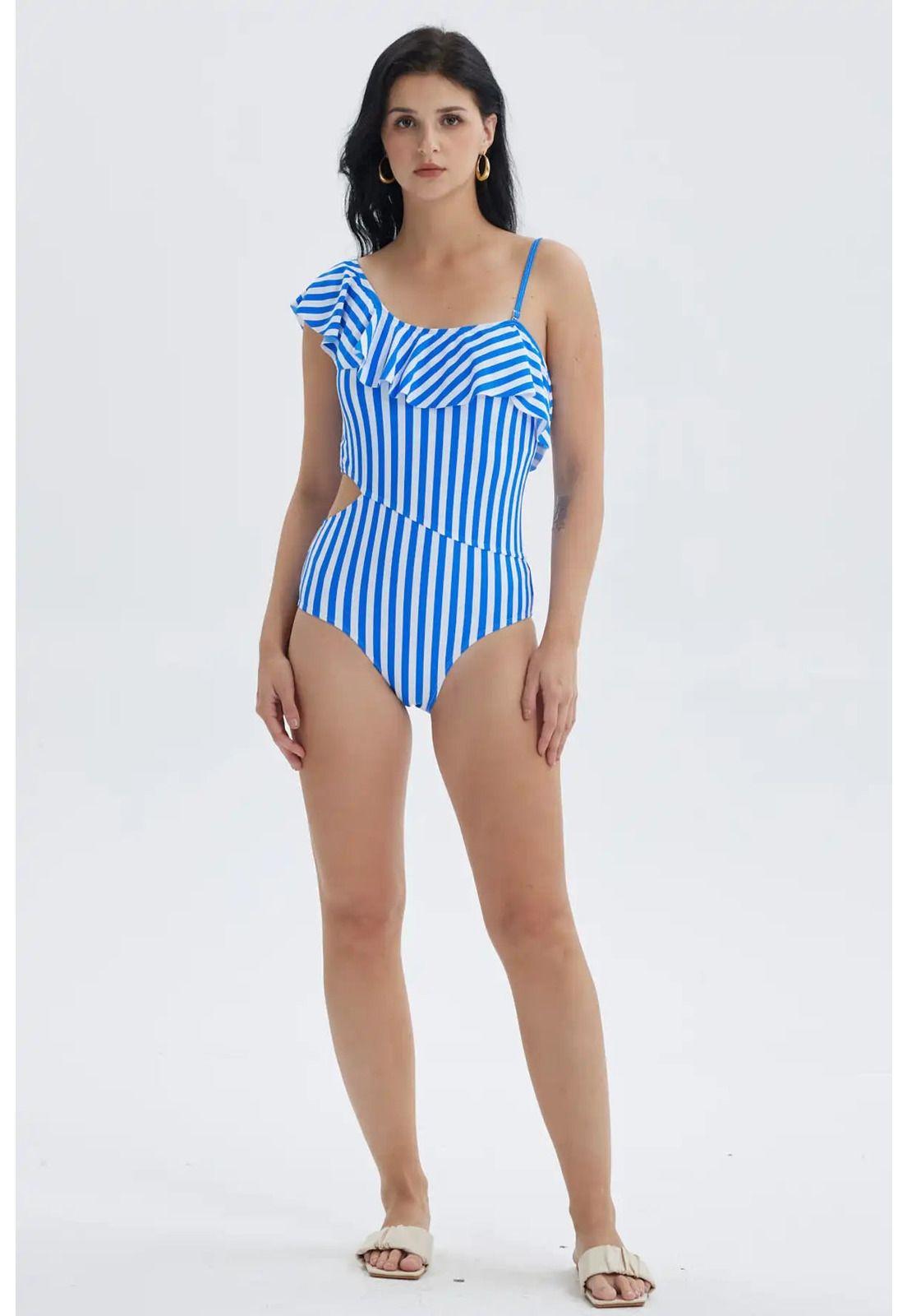 Traje de Baño Mujer Entero Con Vuelo Azul-0