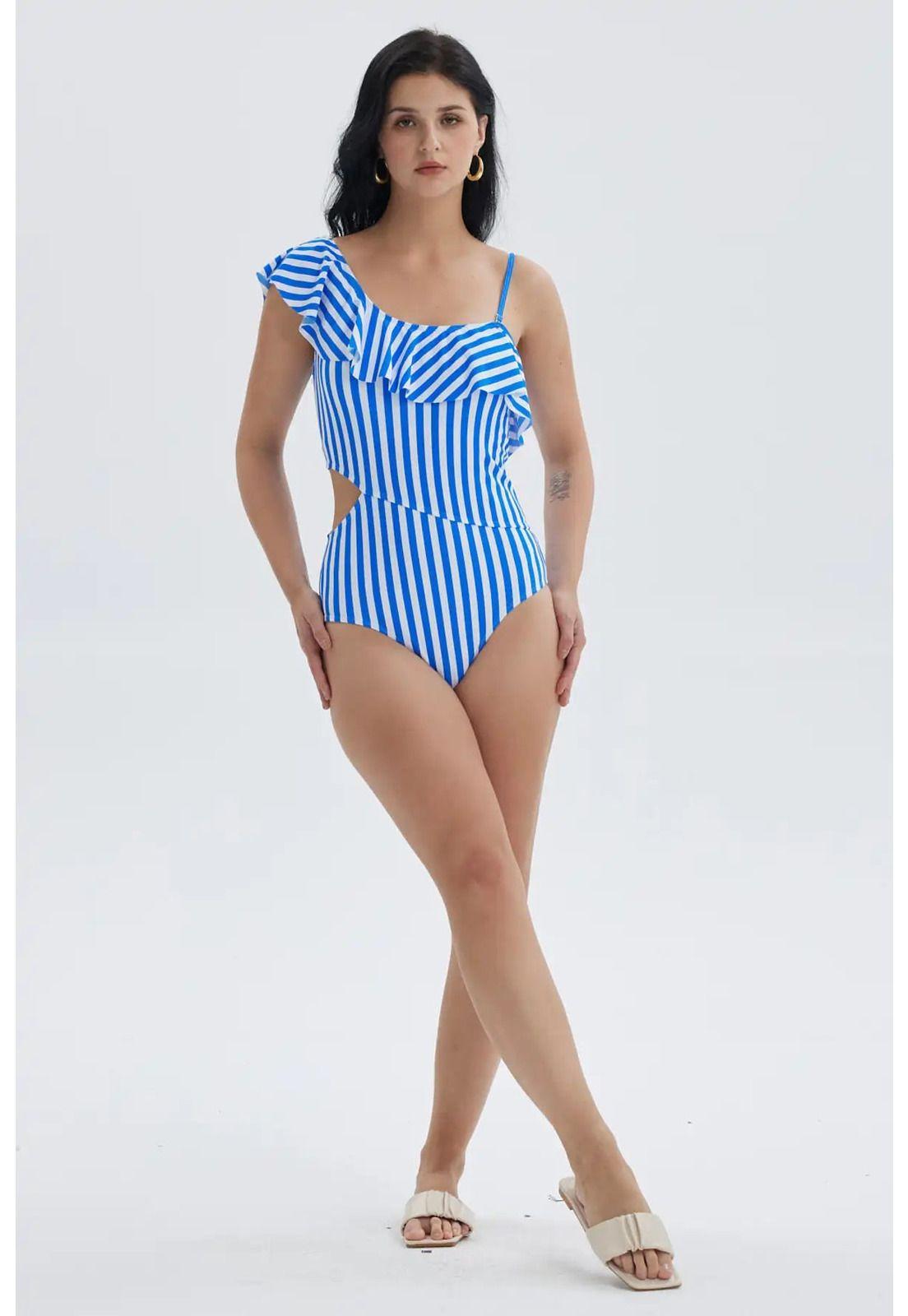 Traje de Baño Mujer Entero Con Vuelo Azul-1
