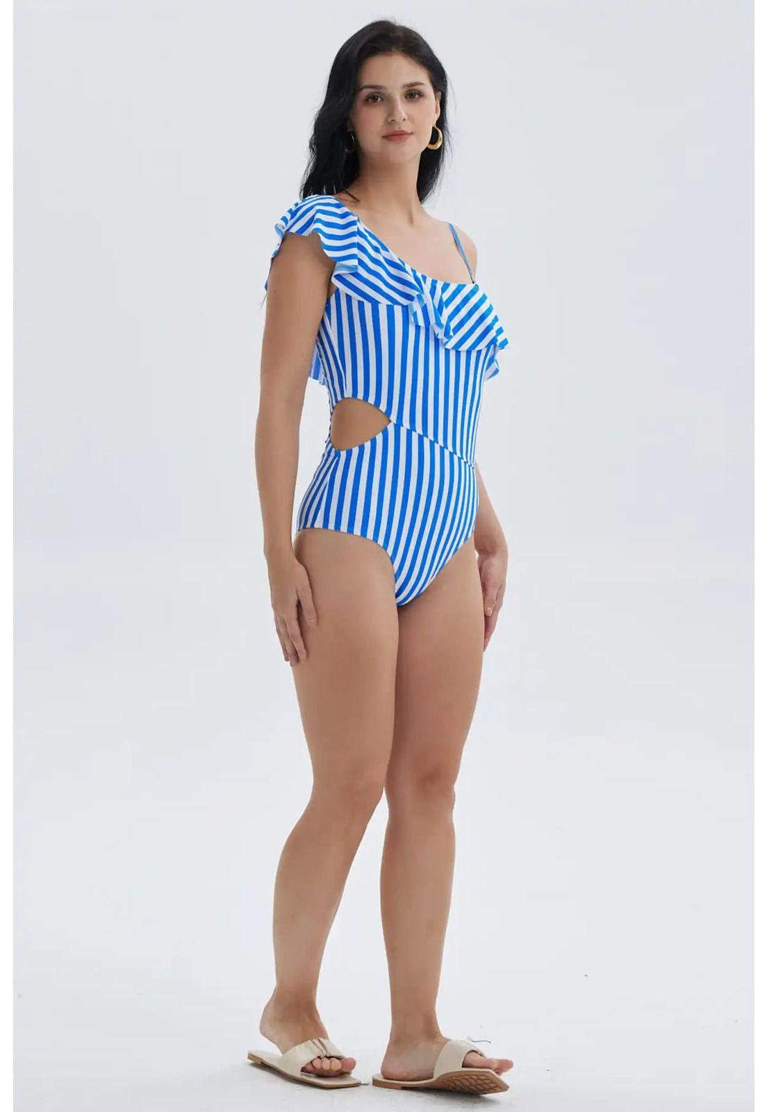 Traje de Baño Mujer Entero Con Vuelo Azul-2