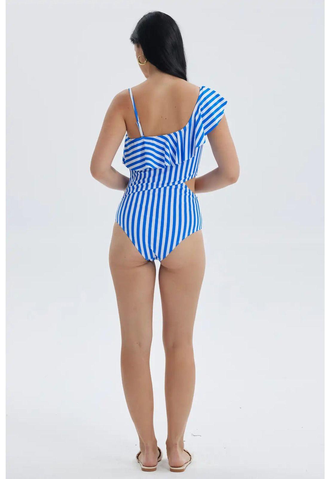 Traje de Baño Mujer Entero Con Vuelo Azul-3