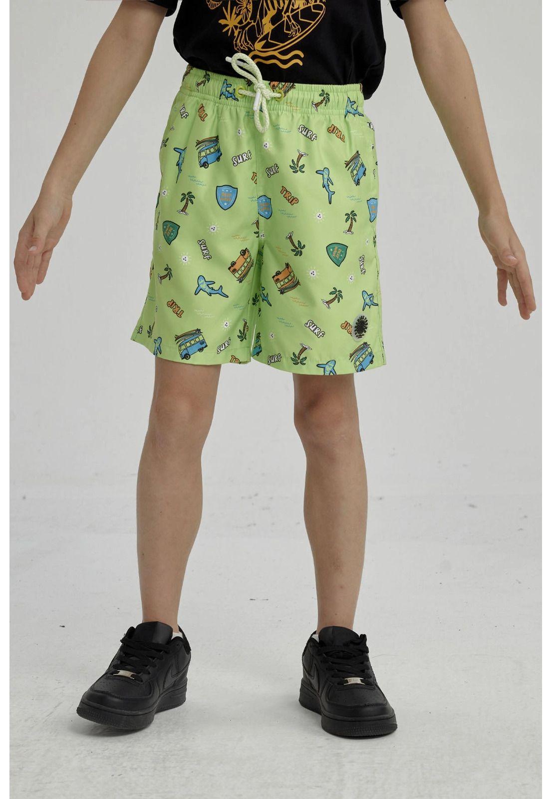 Short de Baño Niño Básico Print Verde Claro-0