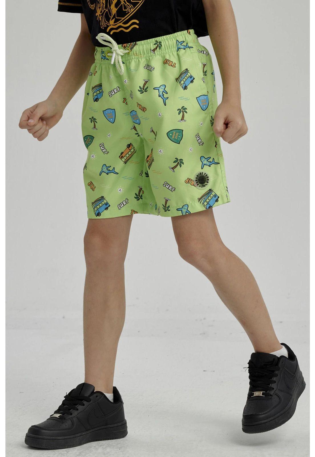 Short de Baño Niño Básico Print Verde Claro-1