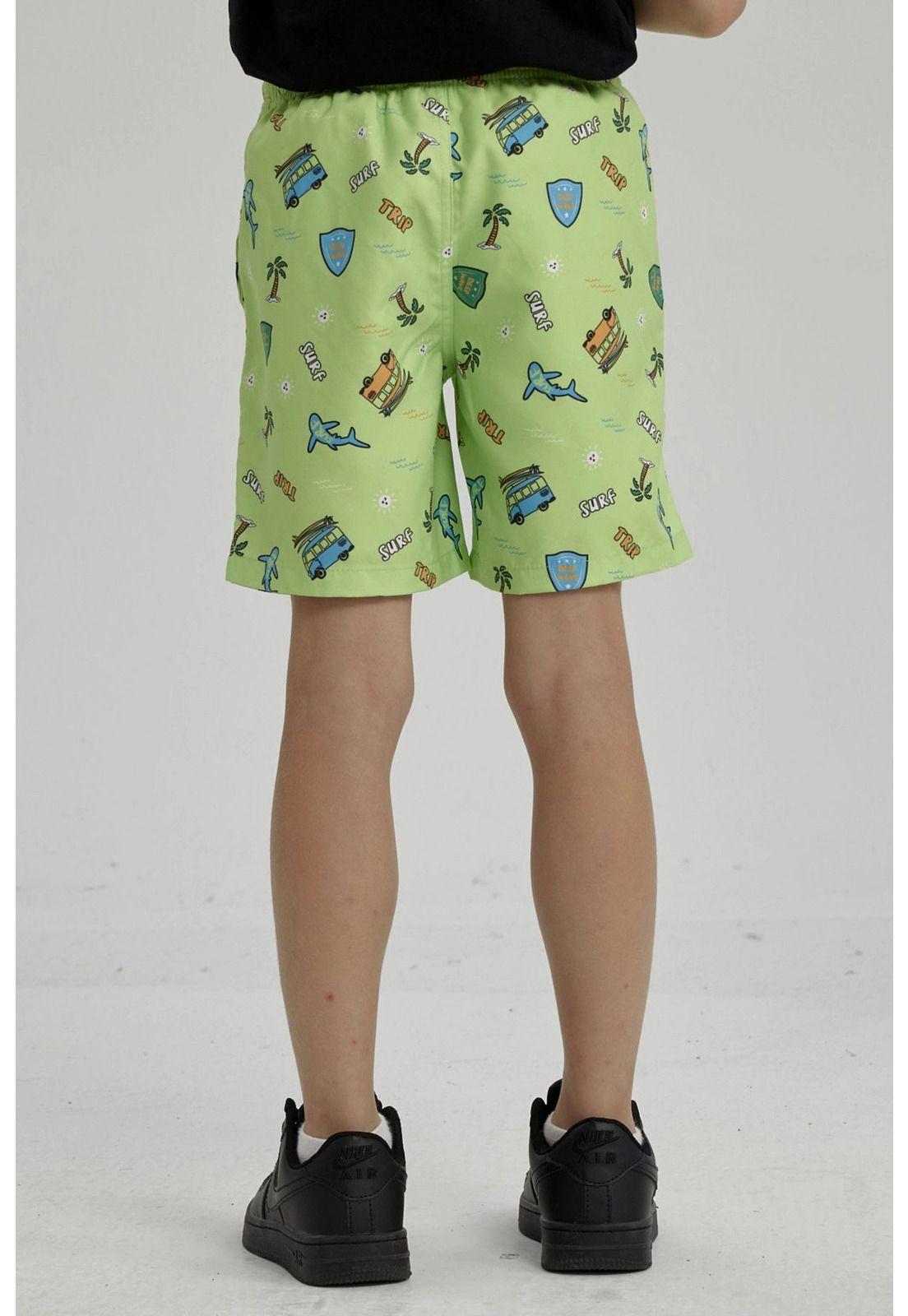 Short de Baño Niño Básico Print Verde Claro-2