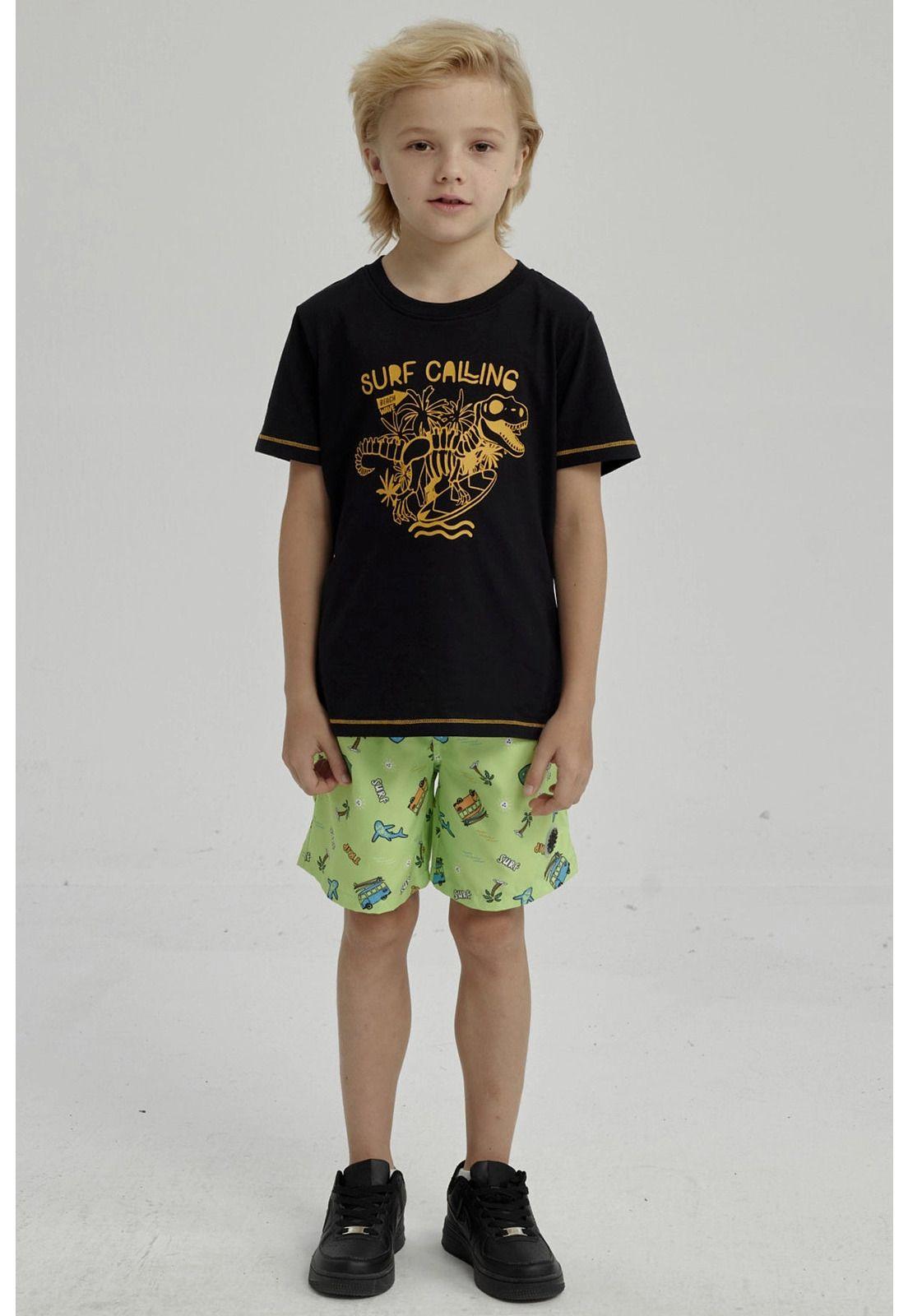 Short de Baño Niño Básico Print Verde Claro-3