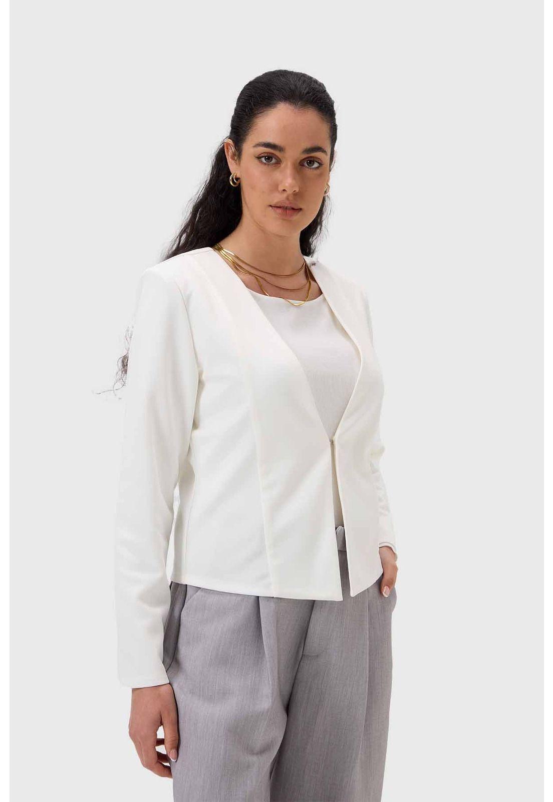 Blazer Mujer Sin Solapa Crudo-1