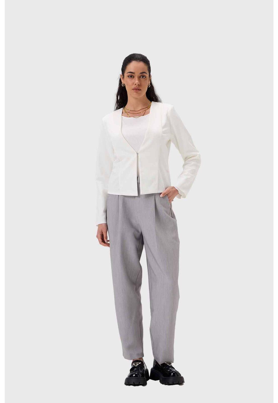 Blazer Mujer Sin Solapa Crudo-3