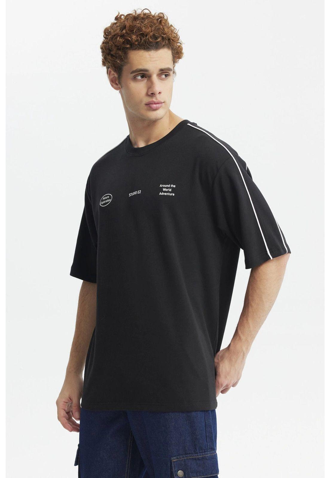 Polera Hombre Oversize Doble Línea Negro-1