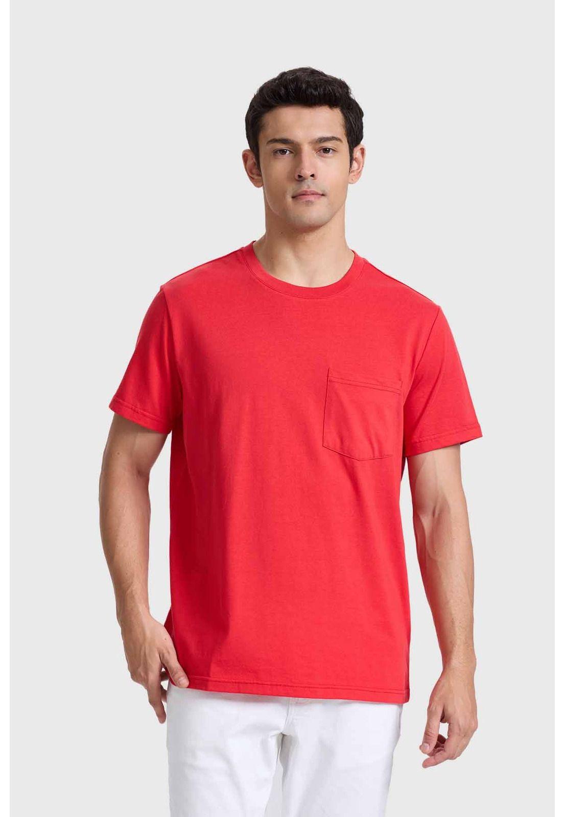 Polera Hombre Básica Con Bolsillo Rojo Italiano-0