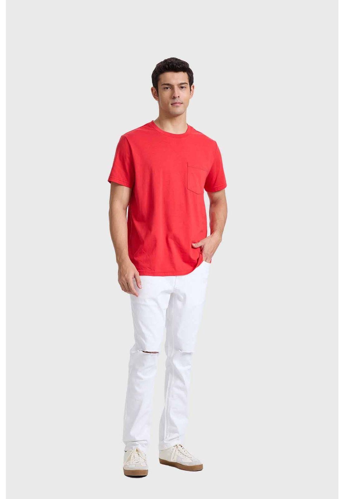 Polera Hombre Básica Con Bolsillo Rojo Italiano-3