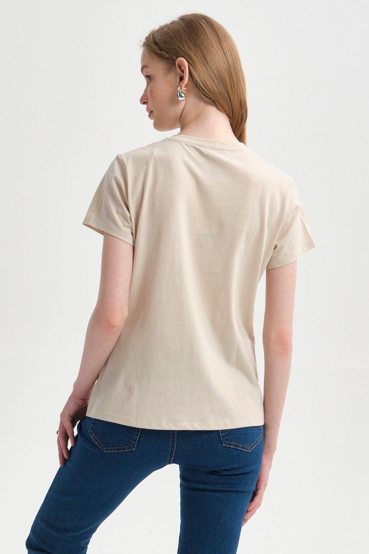 Polera Mujer Básica Print Beige Claro-2