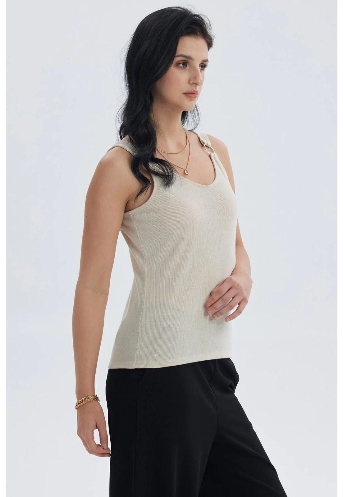 Polera Mujer Rib Hebilla Arena-1