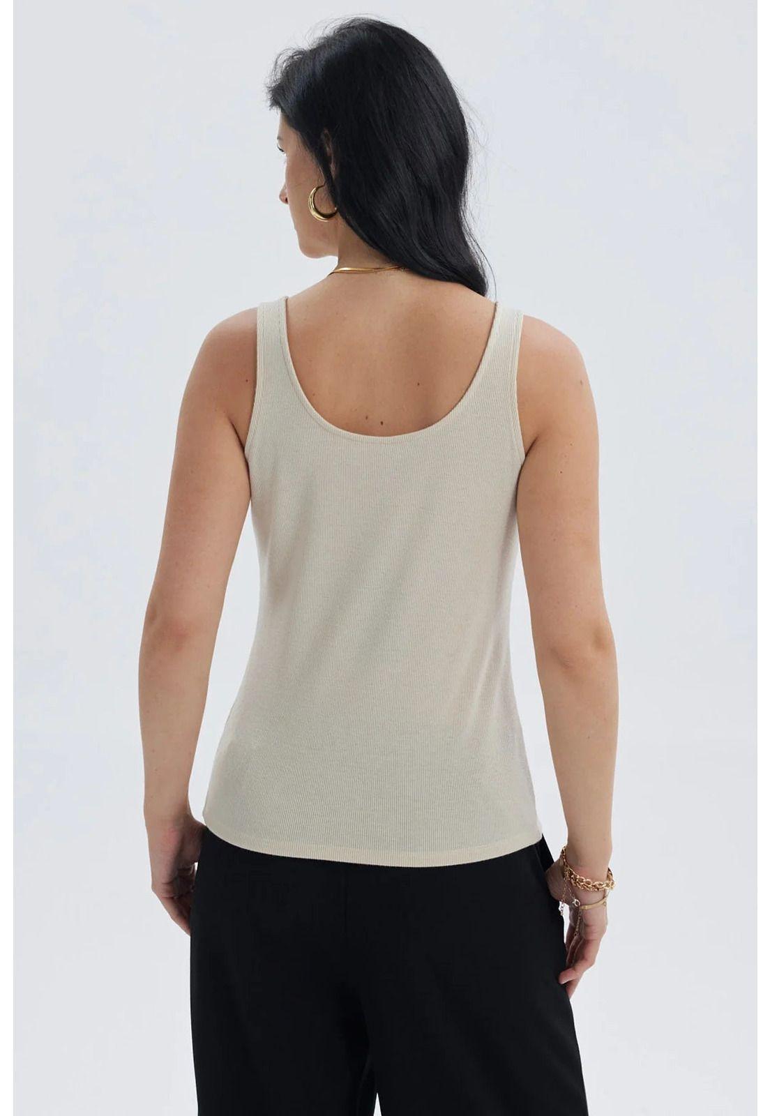 Polera Mujer Rib Hebilla Arena-2