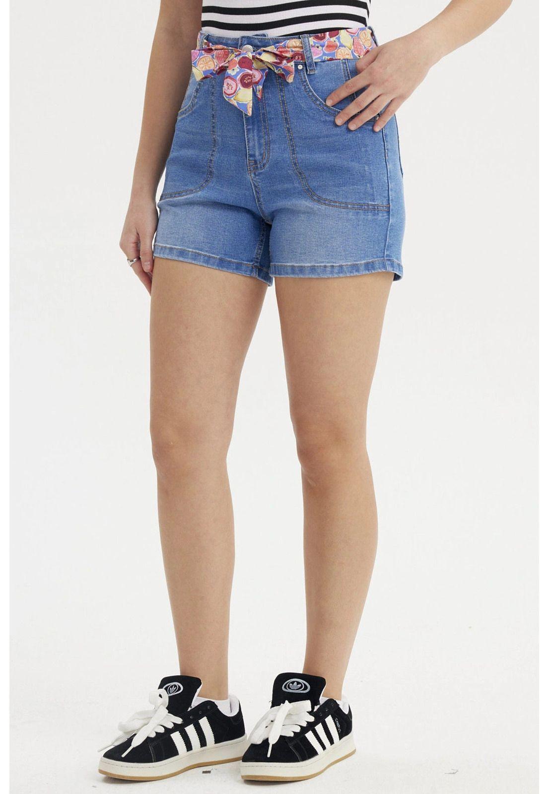 Short Mujer Mom Pañuelo Azul Claro-1