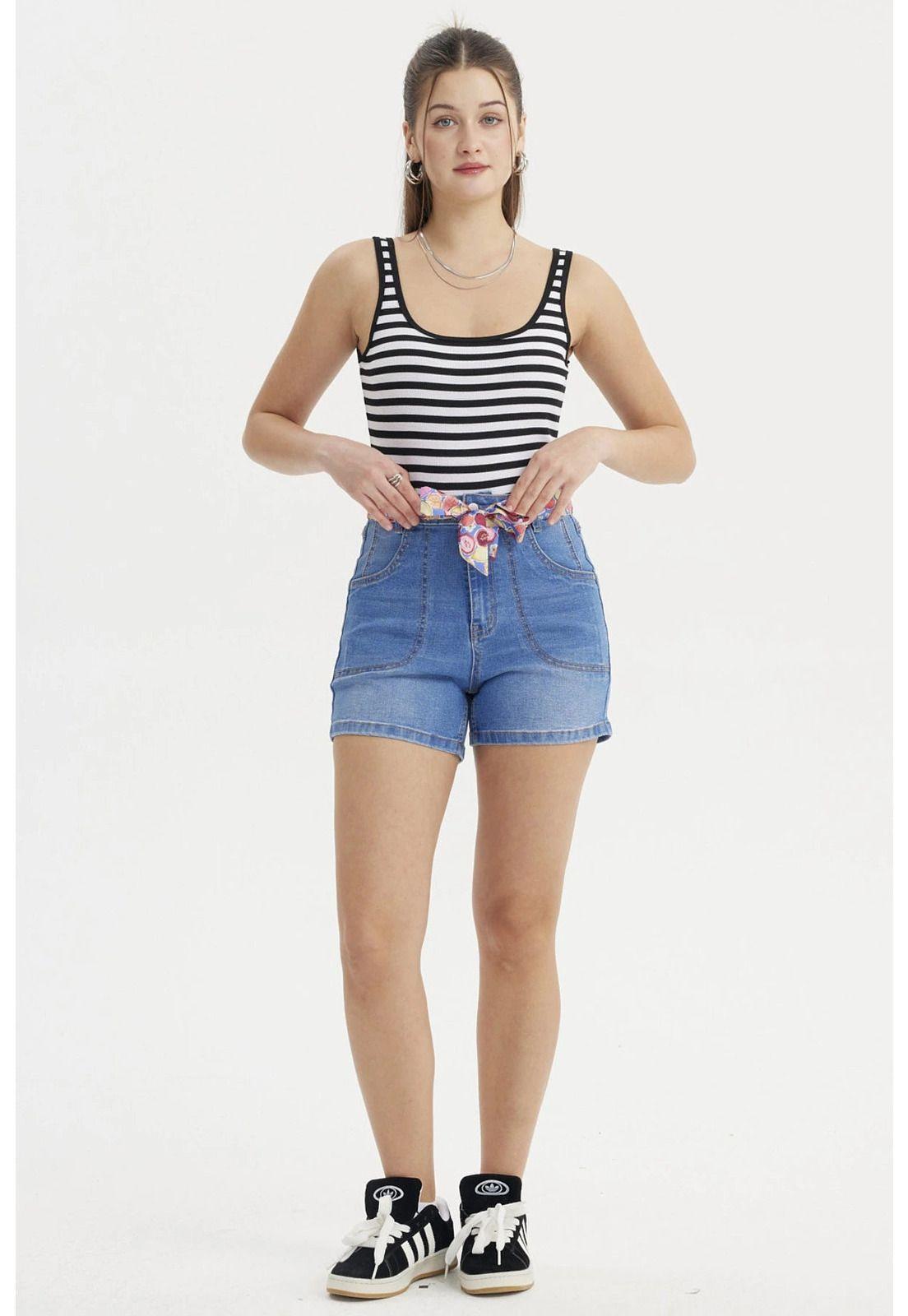 Short Mujer Mom Pañuelo Azul Claro-3