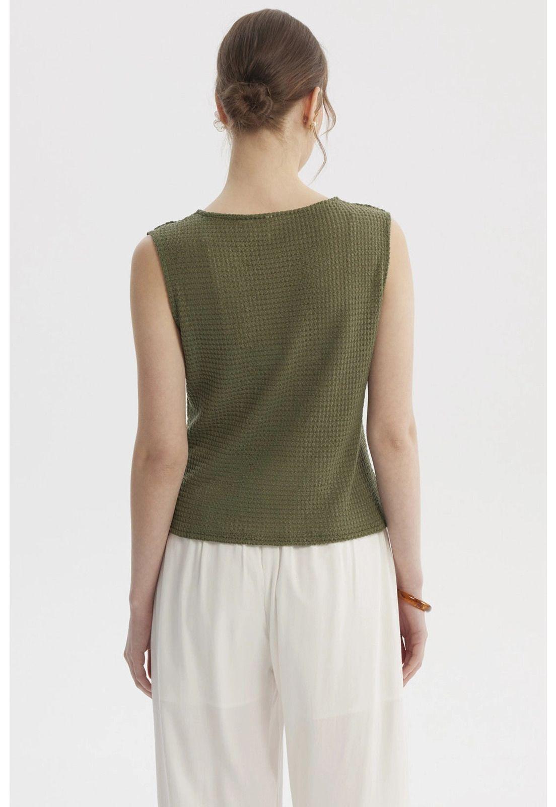 Polera Mujer Aplicación Botones Verde Olivo-2