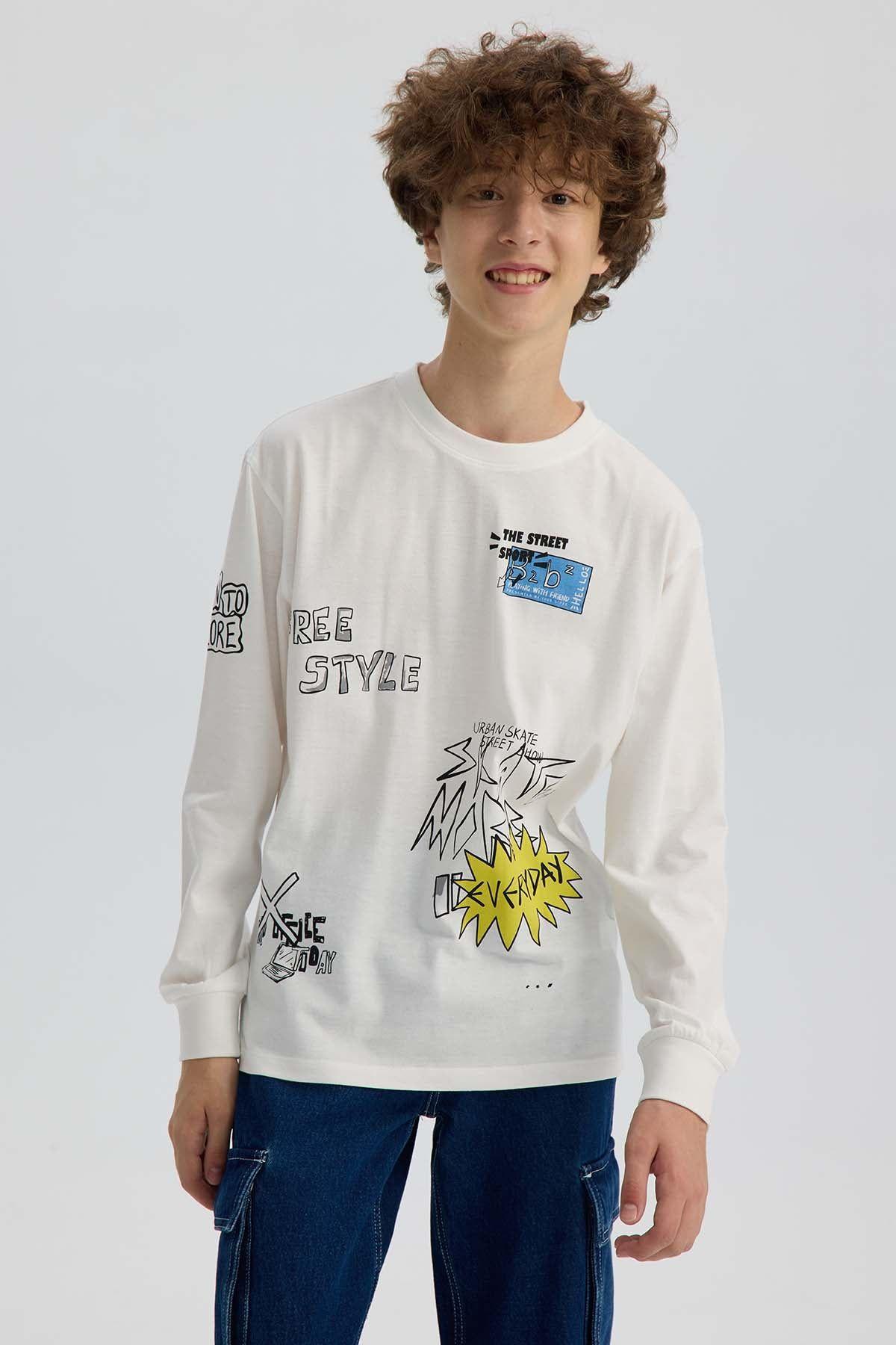 Polera Niño Print Con Puño Crudo-0
