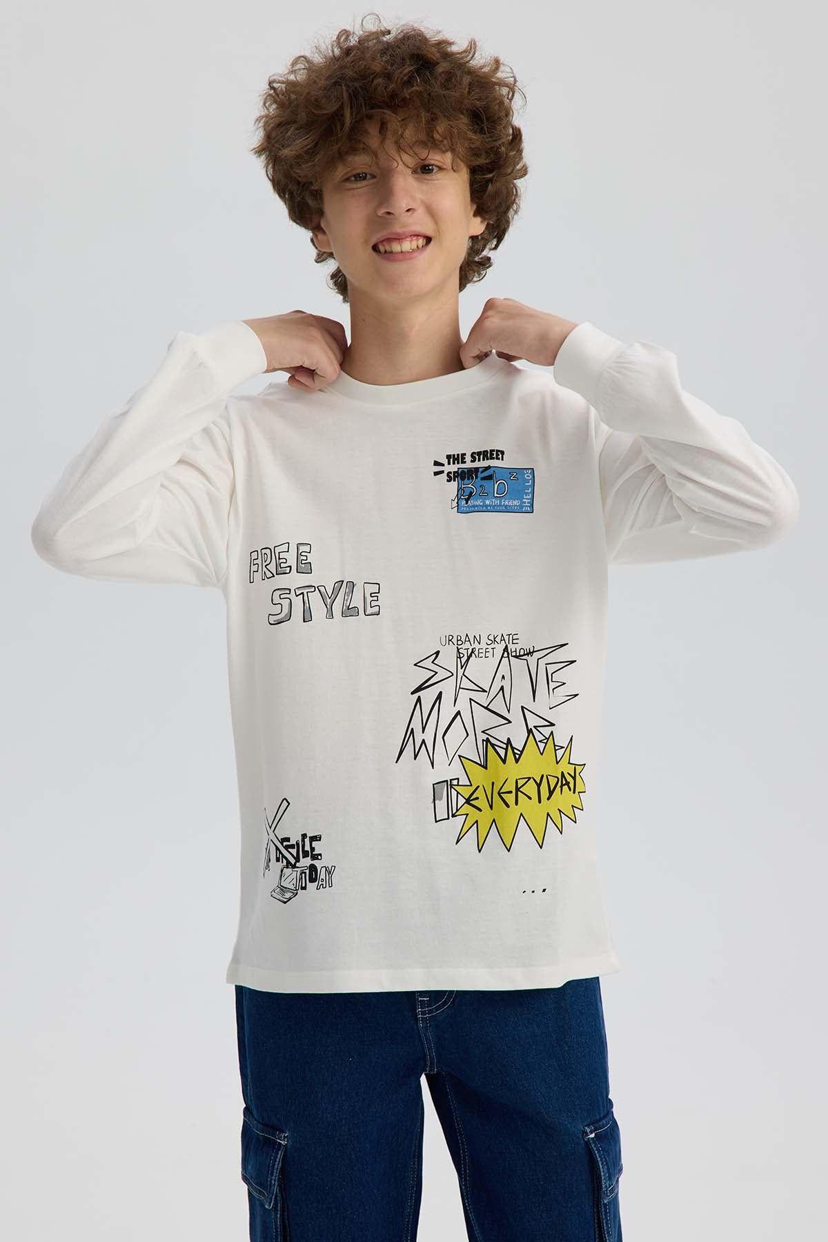 Polera Niño Print Con Puño Crudo-1