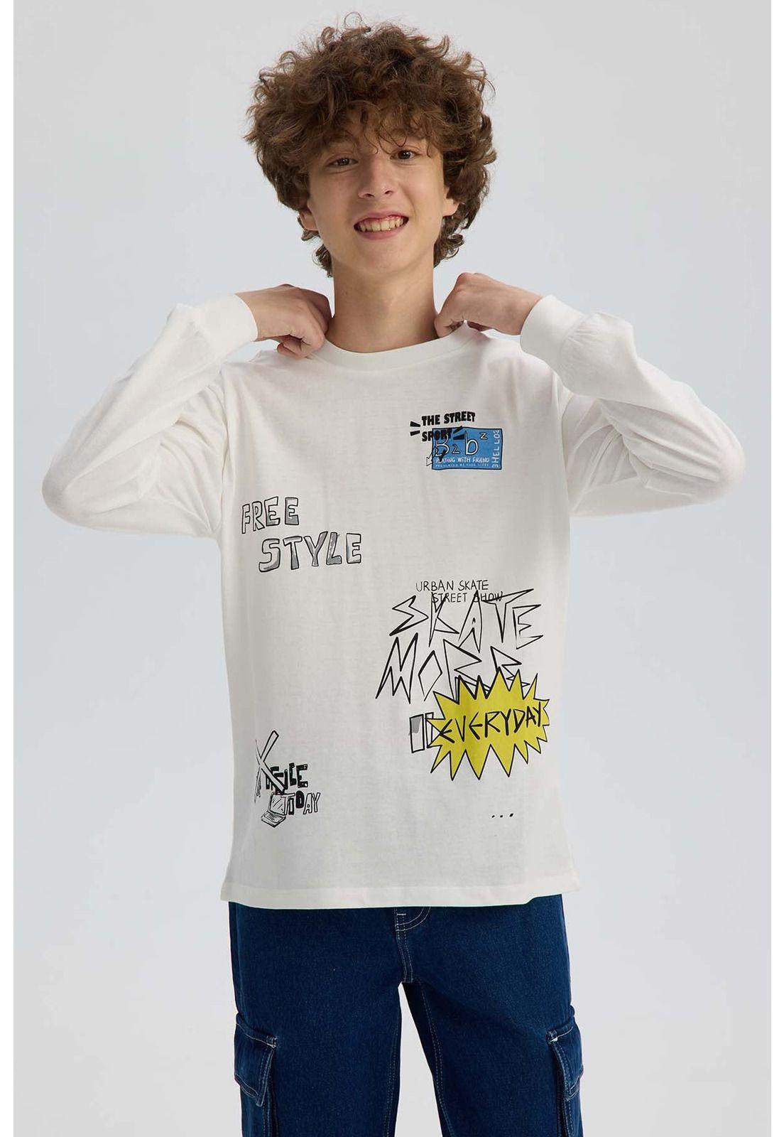 Polera Niño Print Con Puño Crudo-1