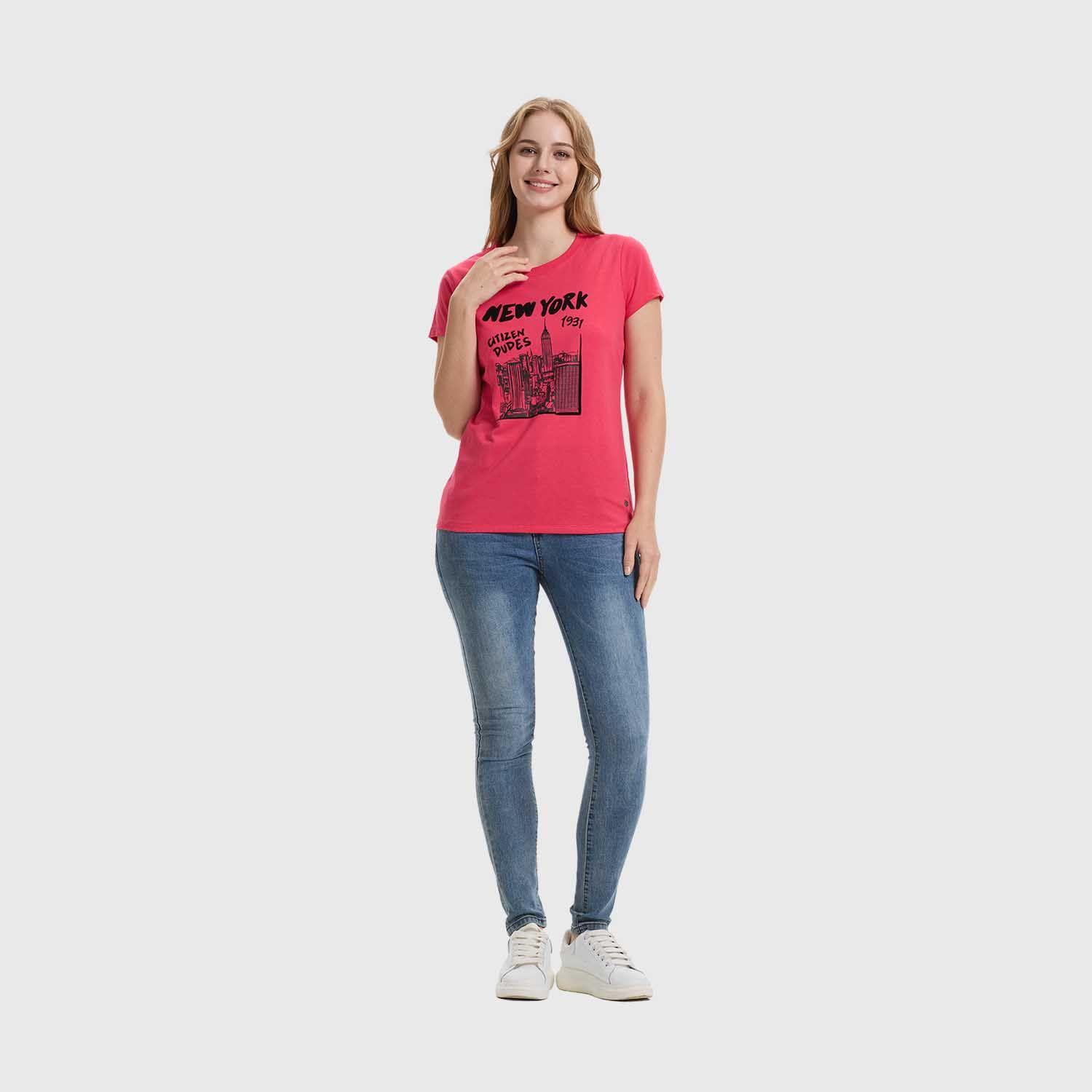 Polera Mujer Básica Print Magenta Fashions Park-3