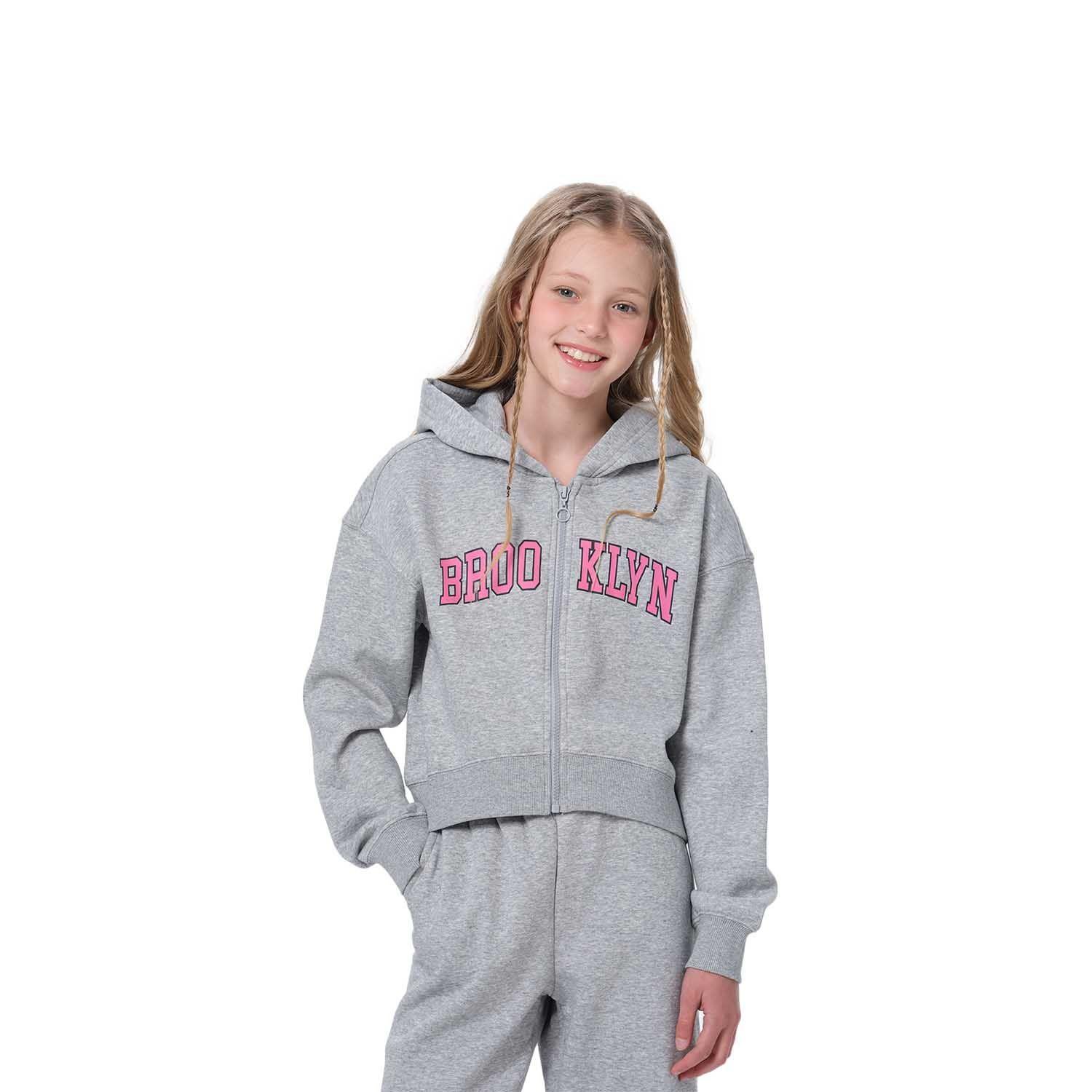 Polerón Niña Print Full Zipper Gris Melange-0
