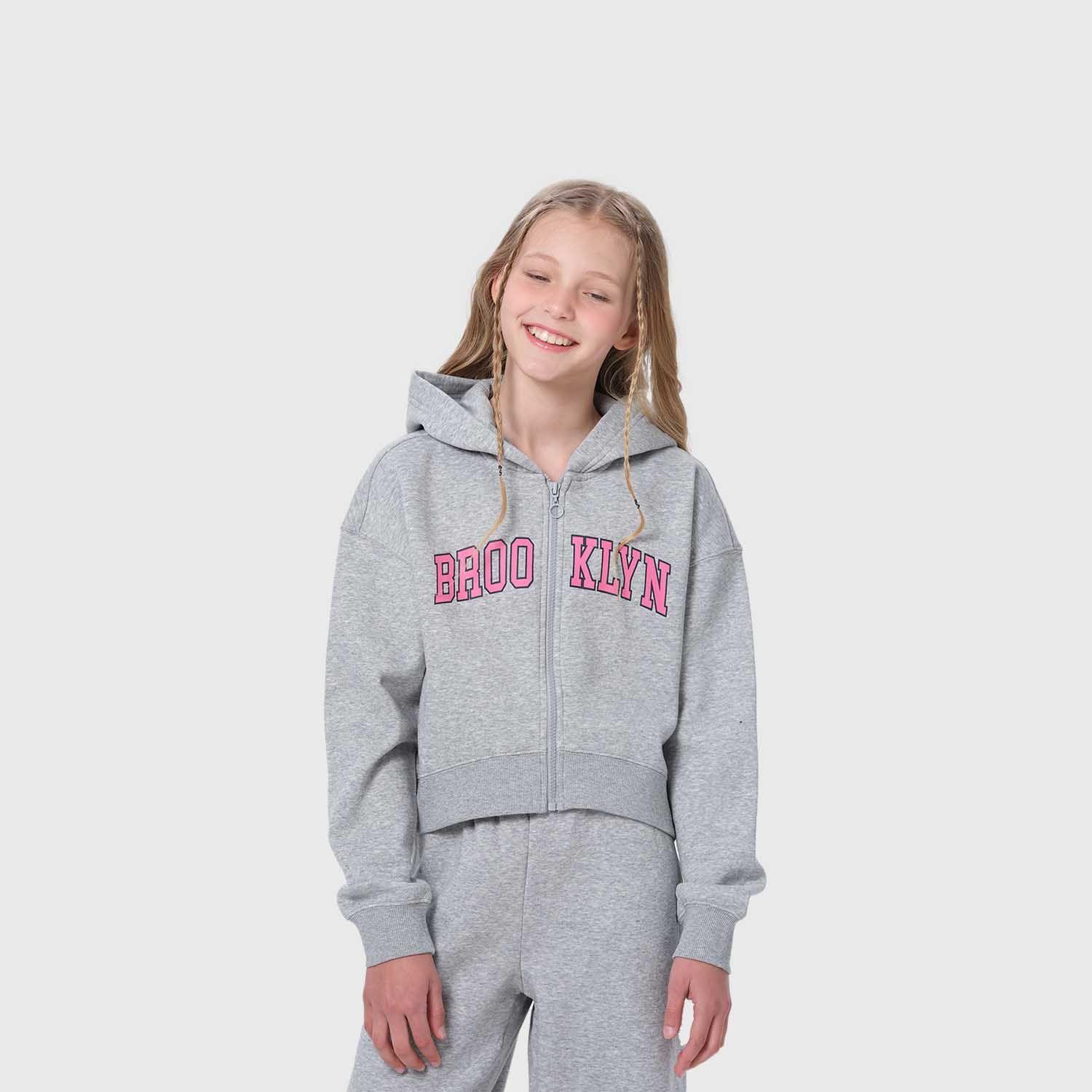 Polerón Niña Print Full Zipper Gris Melange-1