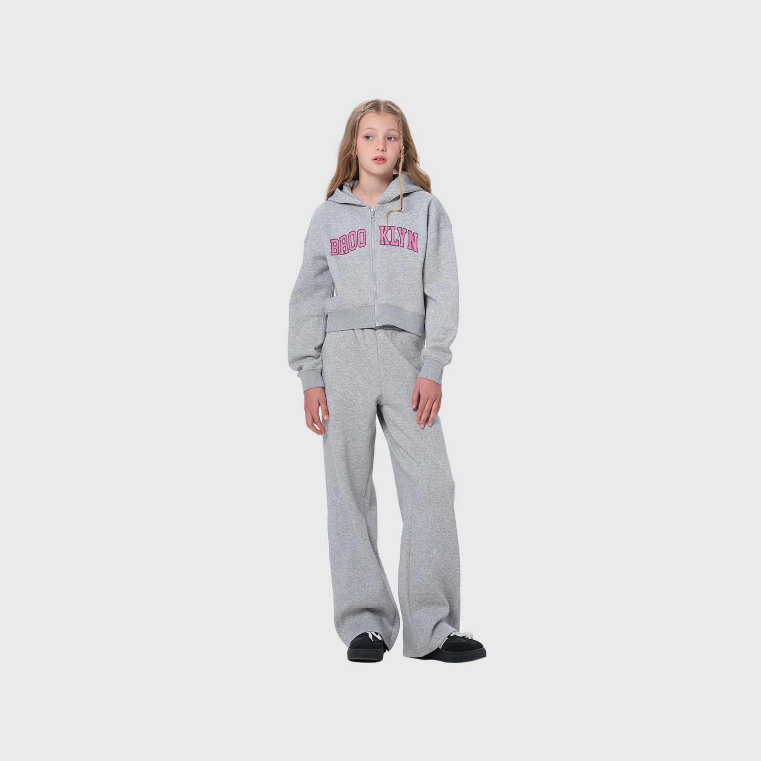 Polerón Niña Print Full Zipper Gris Melange-3