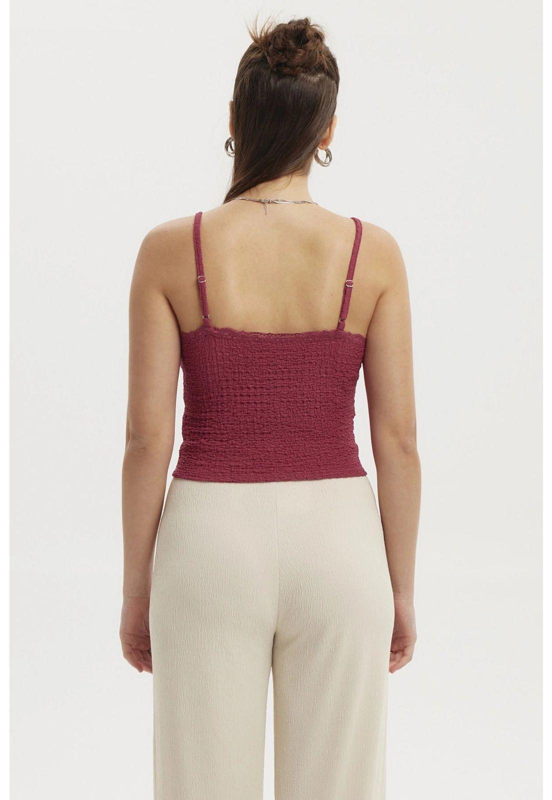 Peto Mujer Texturizado Encaje En Escote Magenta-2