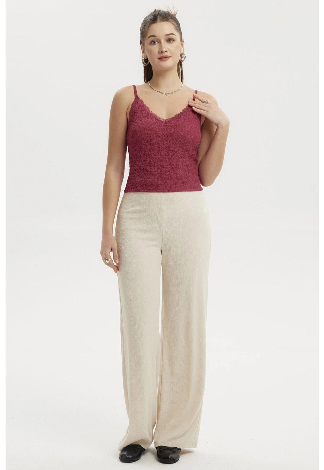 Peto Mujer Texturizado Encaje En Escote Magenta-3