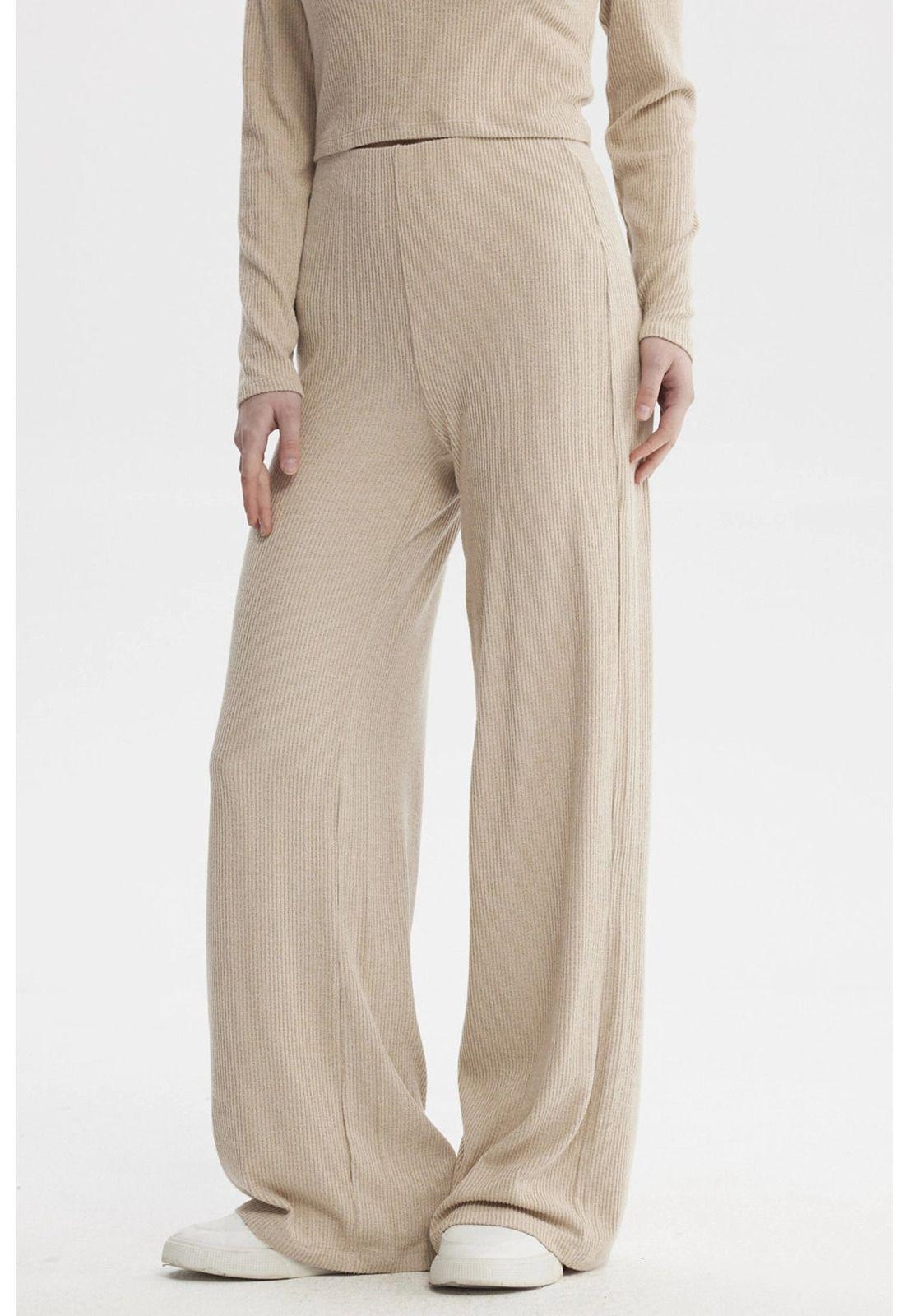 Pantalón Mujer Wide Leg Beige - lV-1