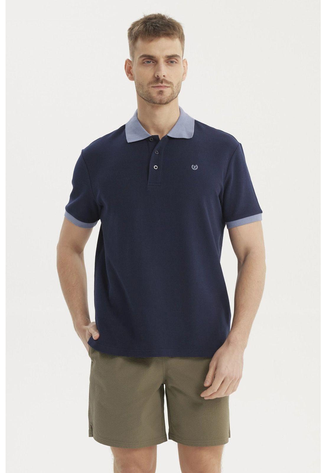 Polera Hombre Pique Wafle Con Botones Azul Marino-0