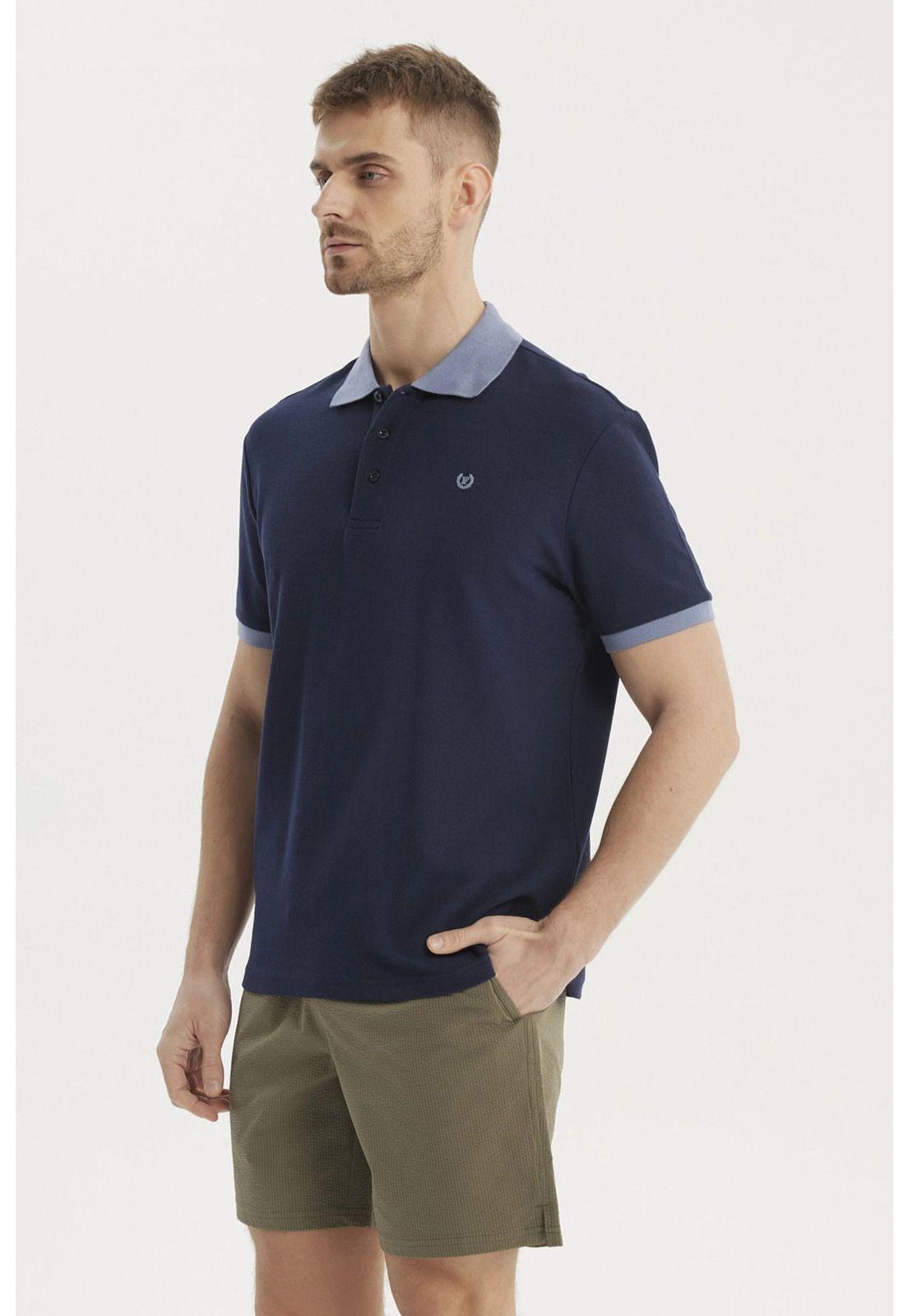 Polera Hombre Pique Wafle Con Botones Azul Marino-1