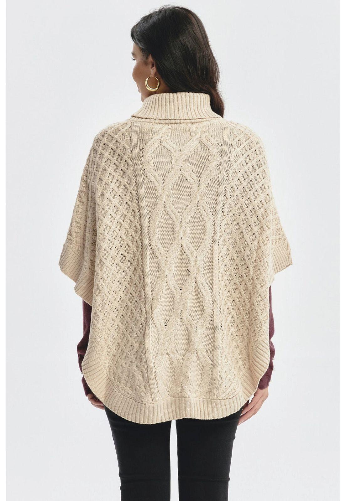 Sweater Mujer Trenzado Beige Oscuro-2