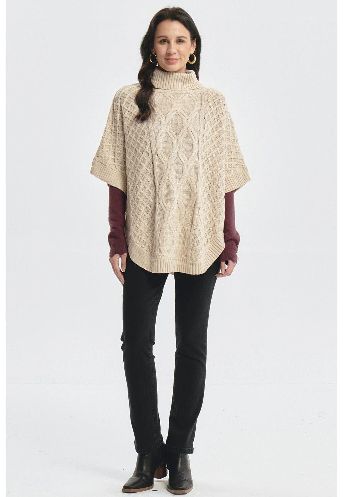 Sweater Mujer Trenzado Beige Oscuro-3