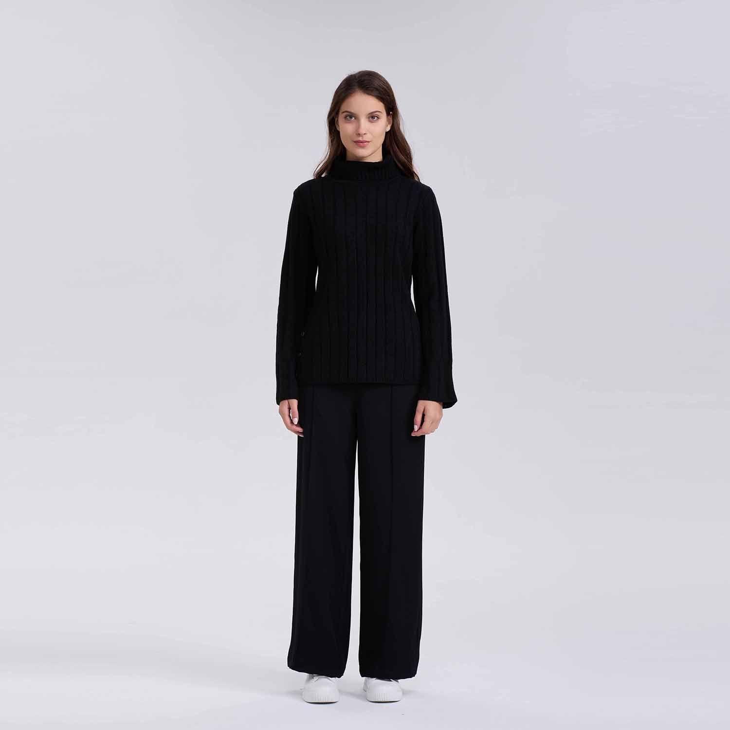 Sweater Mujer Botones Negro-3