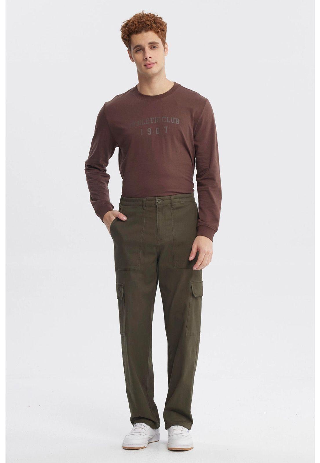 Pantalón Hombre Bolsillo Cargo Verde Militar-3