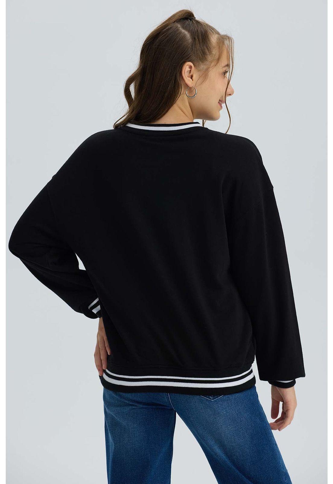 Polerón Niña Con Rib Contraste Negro-2