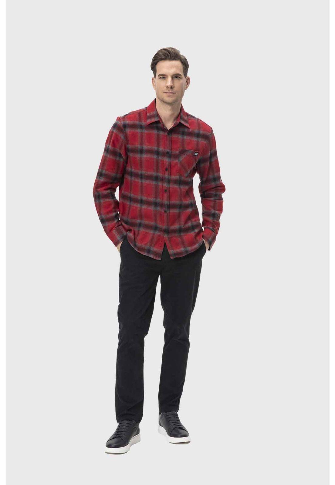 Camisa Hombre Cuadros Rojo V-3