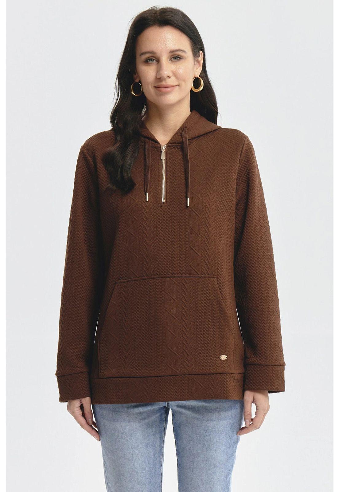 Polerón Mujer Canguro Textura Café-0